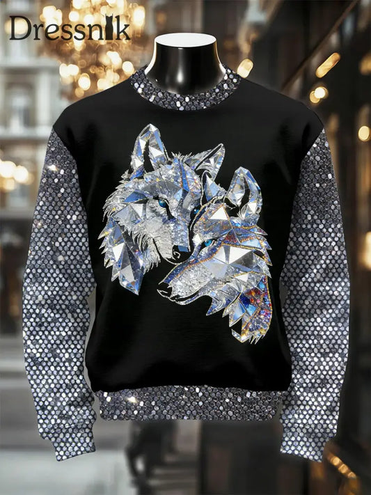 Herren Retro Luxuriöse Wolf Print Casual Sweatshirt als bild / S