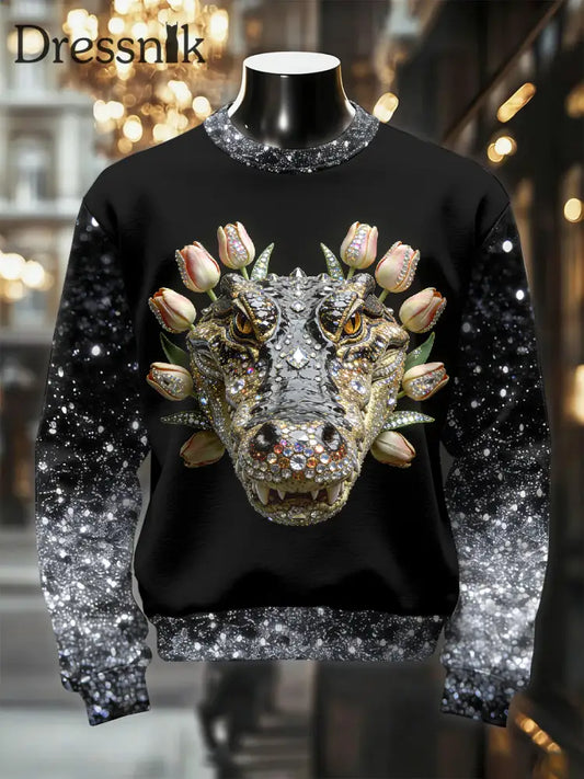 Herren Retro luxuriöses Crocodile Print Casual Sweatshirt als bild / S