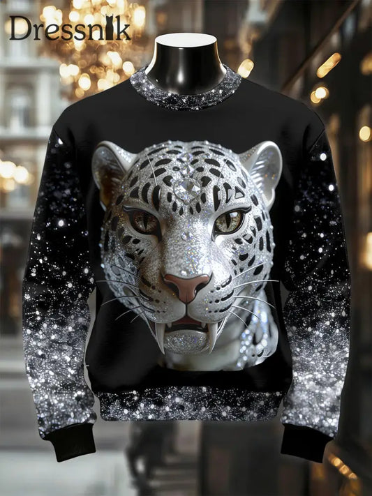 Herren Retro luxuriöses lässiges Sweatshirt mit Leoparden muster als bild / S