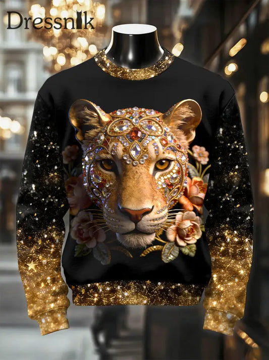 Herren Retro luxuriöses lässiges Sweatshirt mit Leoparden muster als bild / S