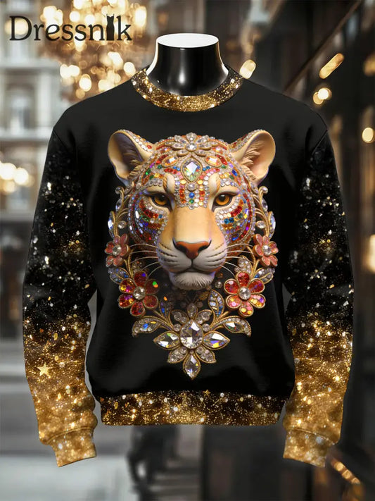 Herren Retro luxuriöses lässiges Sweatshirt mit Leoparden muster als bild / S