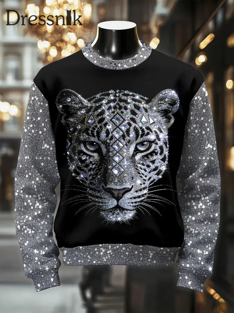 Herren Retro luxuriöses lässiges Sweatshirt mit Leoparden muster als bild / S