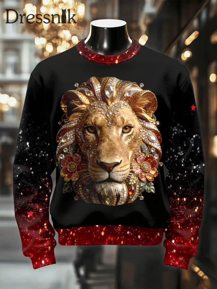 Herren Retro luxuriöses Lion Print Casual Sweatshirt als bild / S