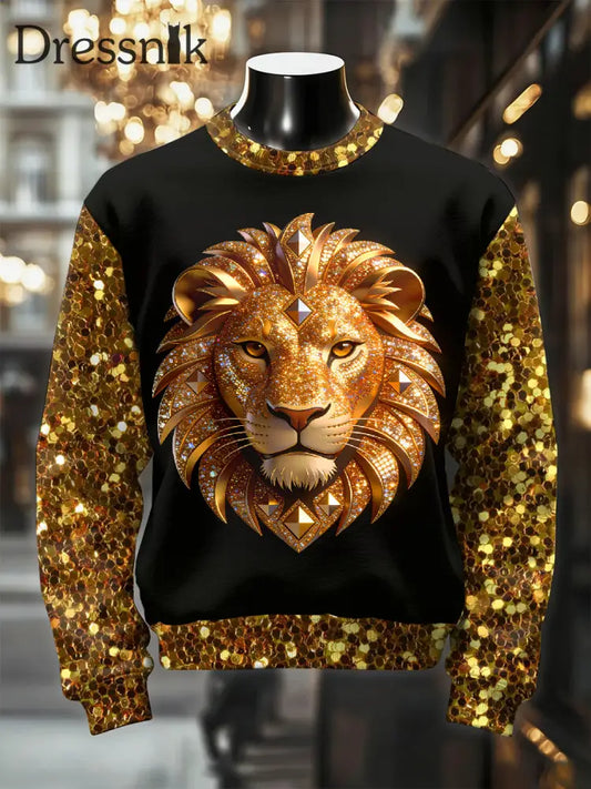 Herren Retro luxuriöses Lion Print Casual Sweatshirt als bild / S