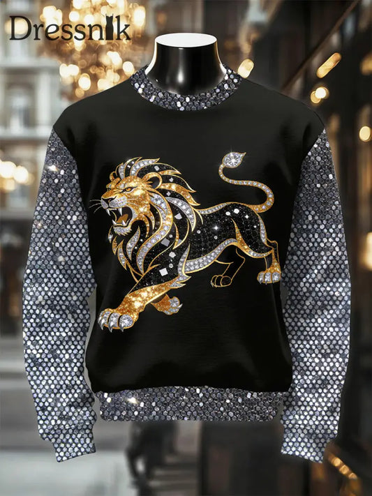 Herren Retro luxuriöses Lion Print Casual Sweatshirt als bild / S