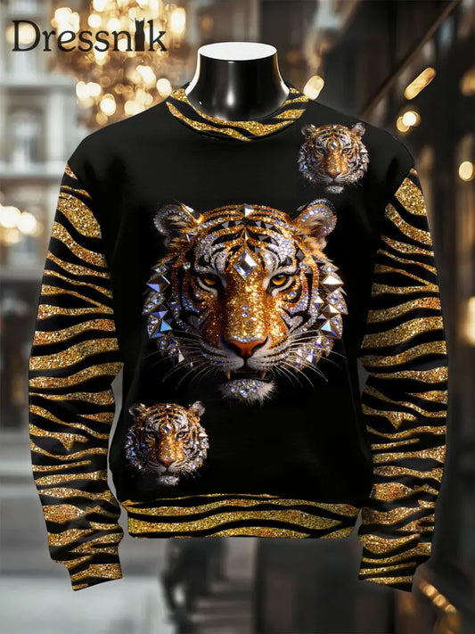 Herren Retro luxuriöses Tiger Print Casual Sweatshirt als bild / S