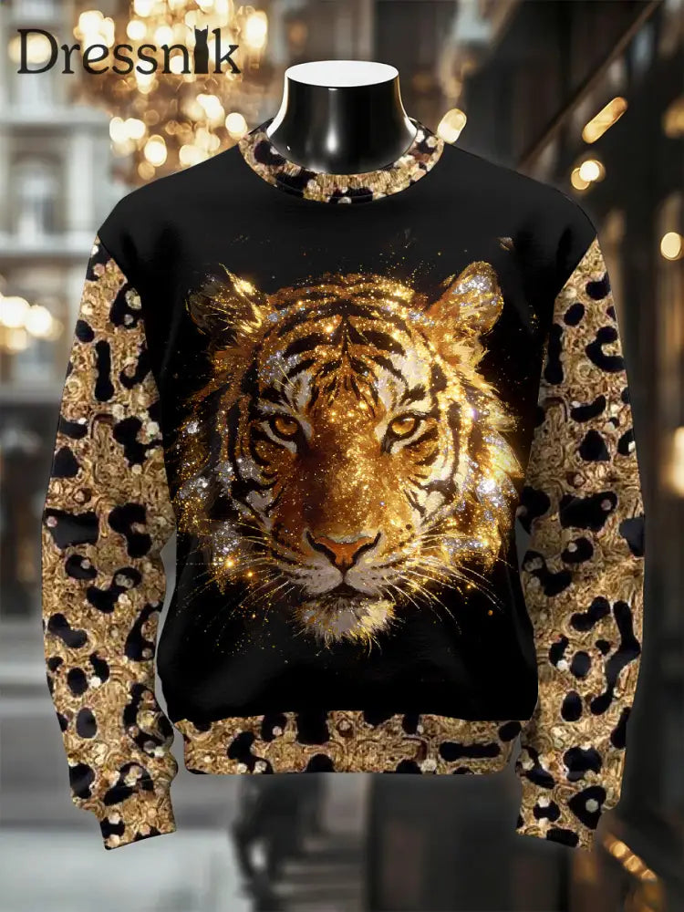 Herren Retro luxuriöses Tiger Print Casual Sweatshirt als bild / S
