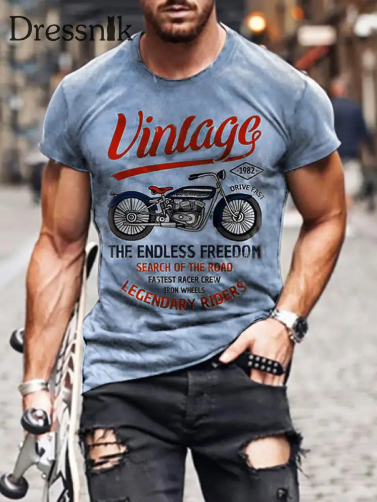 Herren Retro Motorrad Print T-Shirt Lässig Locker A / S