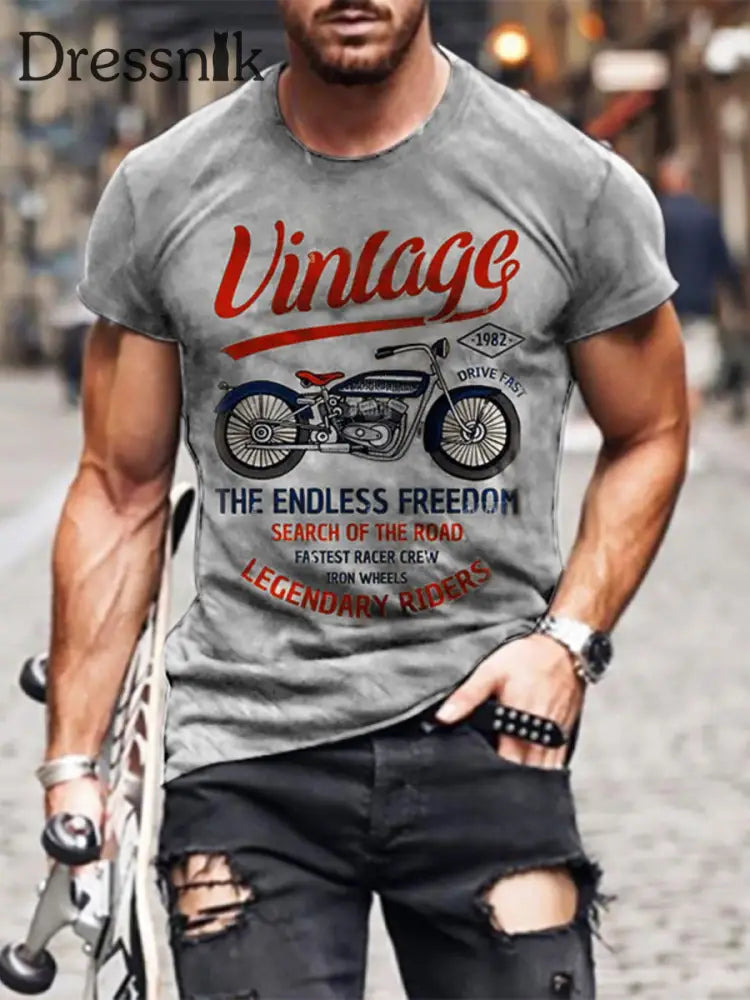 Herren Retro Motorrad Print T-Shirt Lässig Locker B / S