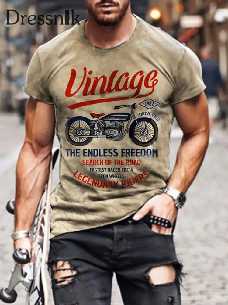 Herren Retro Motorrad Print T-Shirt Lässig Locker C / S