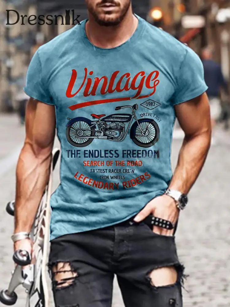 Herren Retro Motorrad Print T-Shirt Lässig Locker D / S