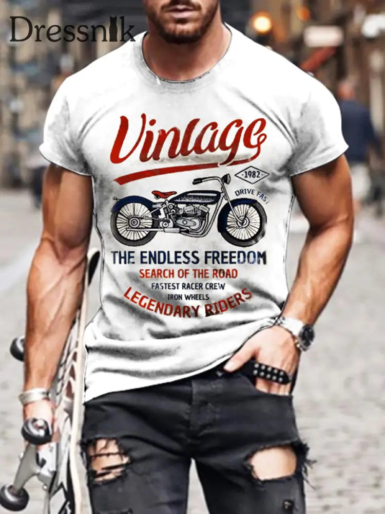 Herren Retro Motorrad Print T-Shirt Lässig Locker E / S