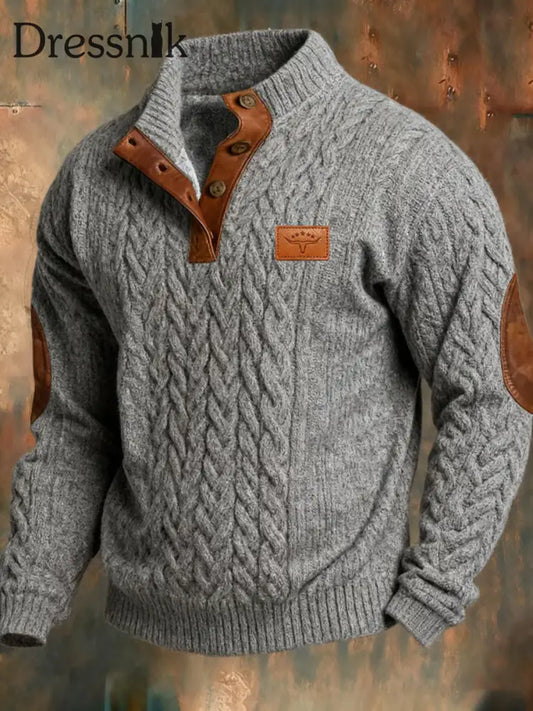 Herren Retro Muster Print Casual Hoodie Grau / S