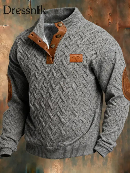 Herren Retro Muster Print Casual Hoodie Grau / S