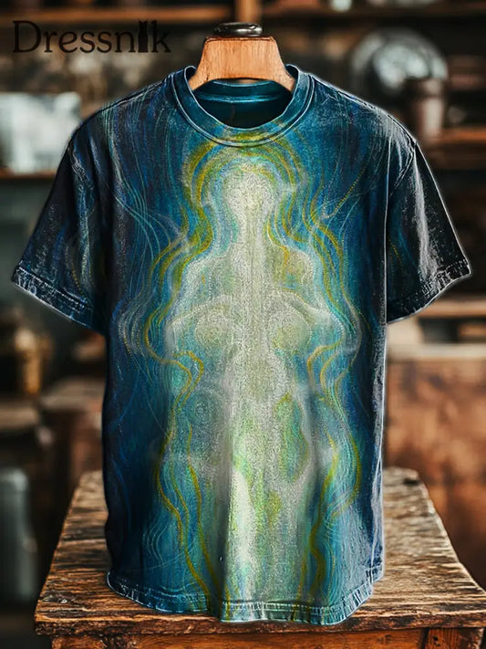 Herren Retro Mystery Abstrakte Linie Druck lässig Kurzarm T-Shirt bunt / S