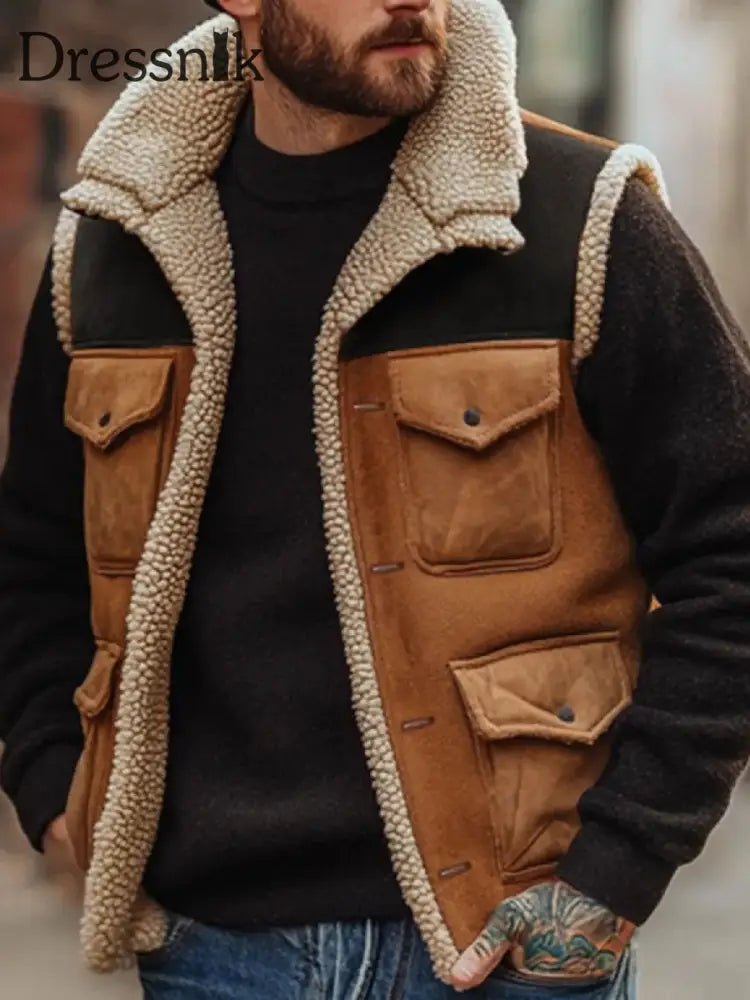 Herren Retro Patchwork lässig ärmellose Jacke