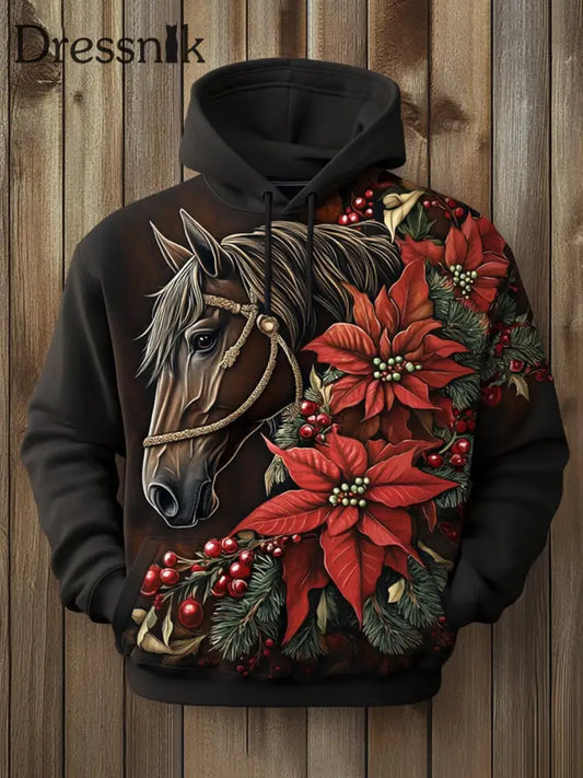 Herren Retro Pferd Kunstdruck Casual Hoodie A / S