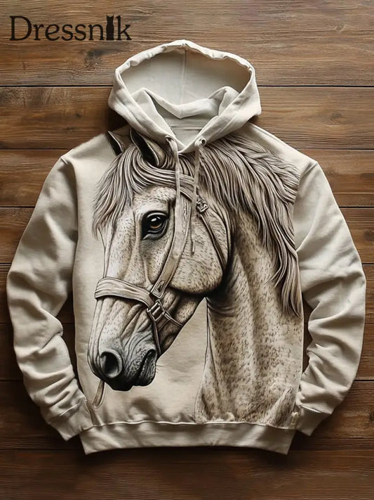 Herren Retro Pferd Kunstdruck Casual Hoodie A / S