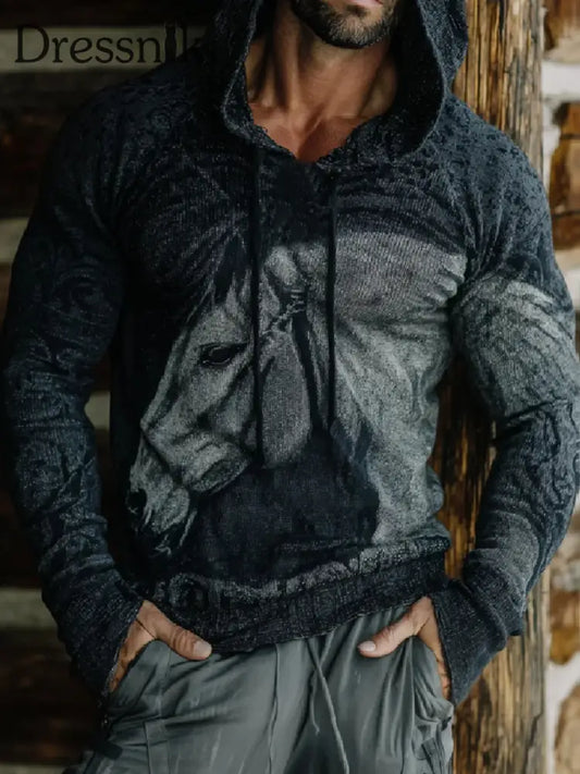 Herren Retro-Pferde druck Casual Top als bild / S