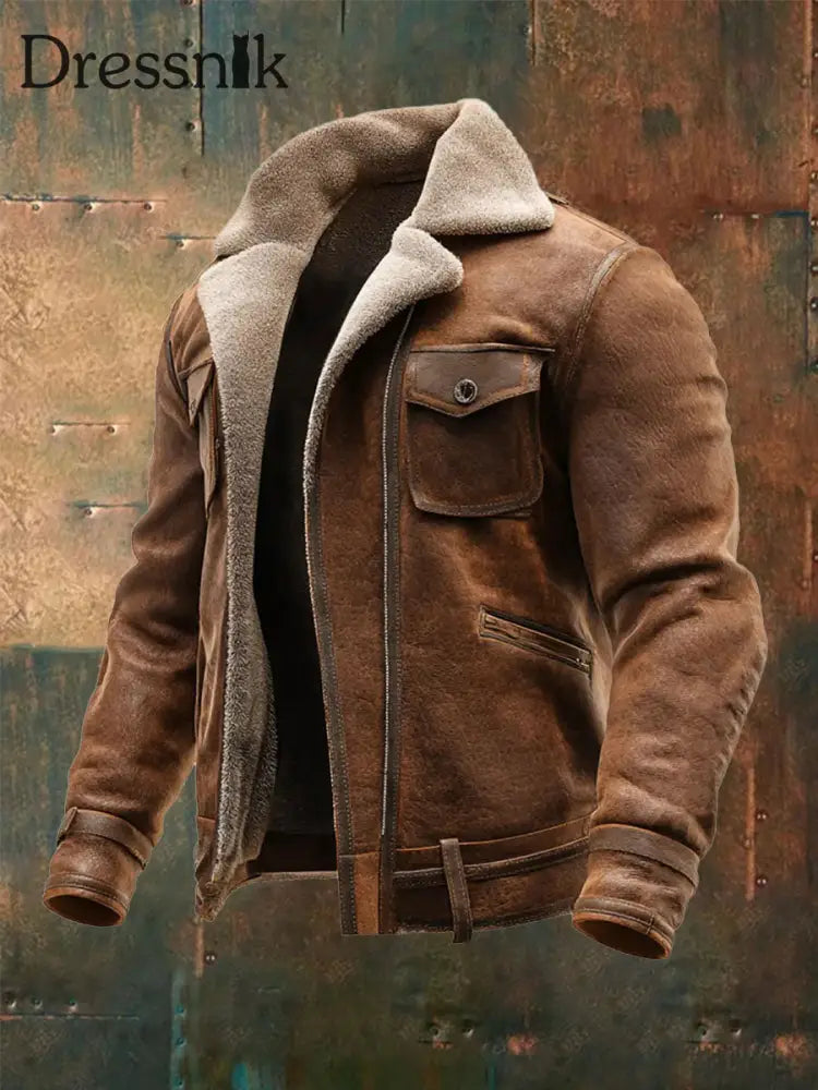 Herren Retro Plüsch Freizeit jacke Braun / S