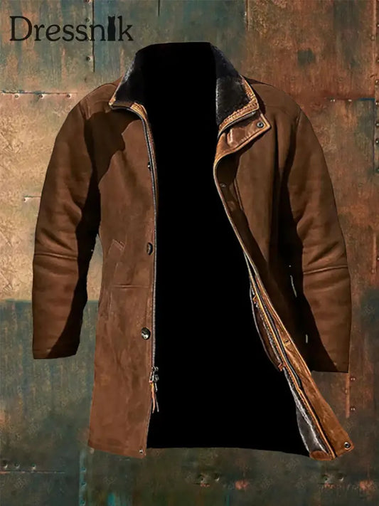 Herren Retro Plüsch Freizeit jacke Dunkelbraun / S