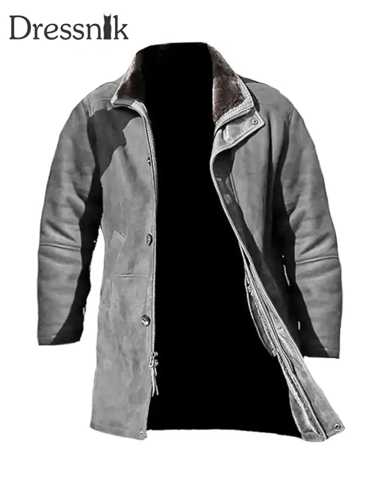 Herren Retro Plüsch Freizeit jacke Grau / S