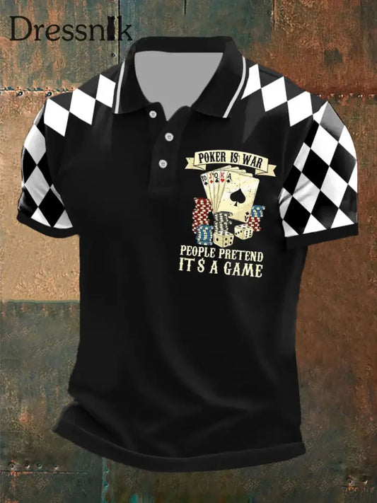 Herren Retro Poker Muster Lässiges Kurzarm-Polo-Shirt A / S