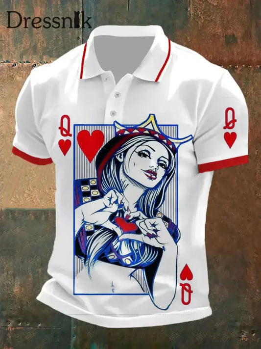 Herren Retro Poker Muster Lässiges Kurzarm-Polo-Shirt A / S