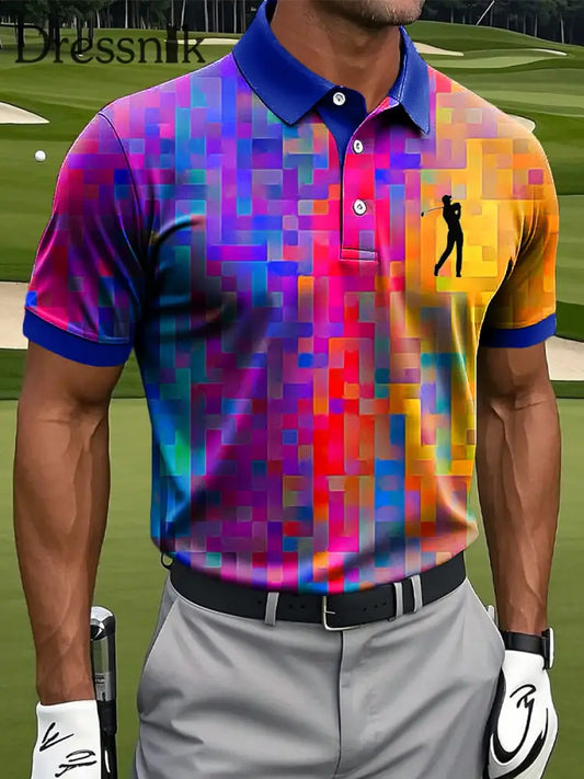Herren Retro Regenbogen Geometrisches Ölgemälde Kunstdruck Casual Business Polo Shirt bunt / S
