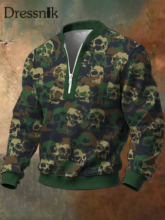 Herren Retro Skelett Camouflage Sweatshirt Tarnung / S