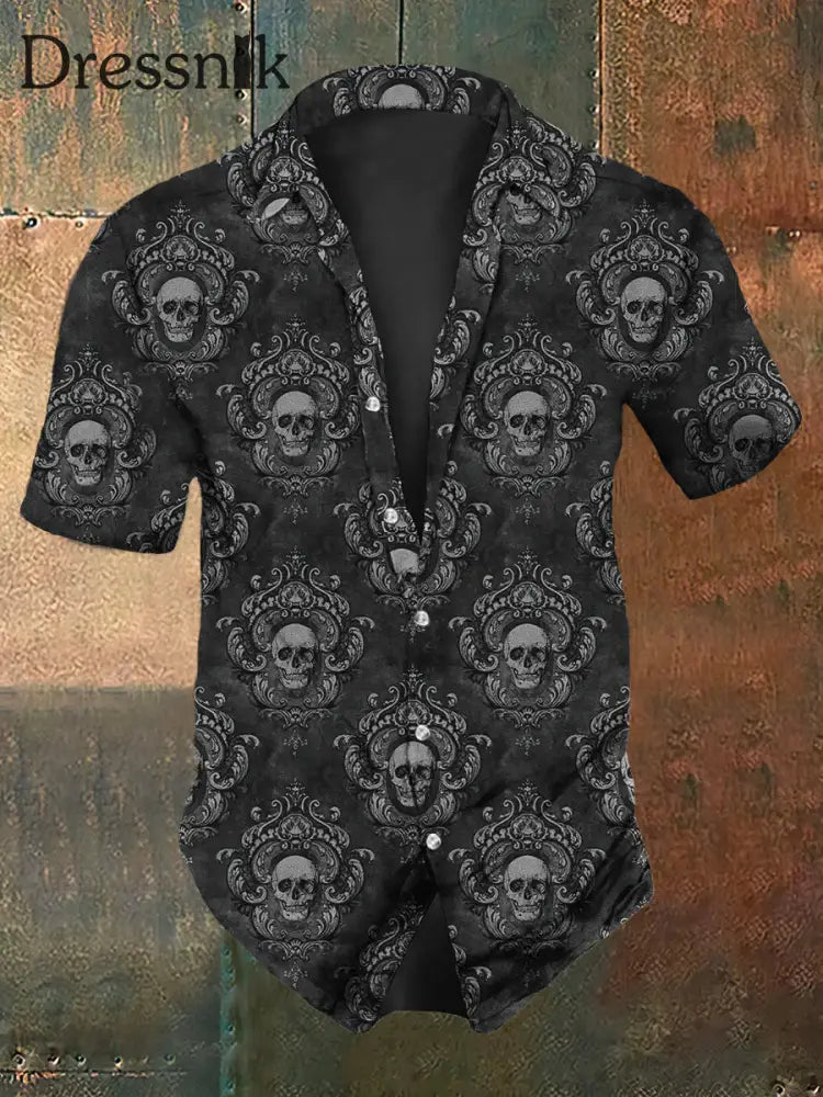 Herren Retro-Skull-Print Im Dunklen Stil Casual Vintage-Shirt Schwarz / S