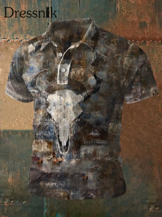 Herren Herren Retro Stil Elch Schädel bedruckte Freizeit Tops als bild / S