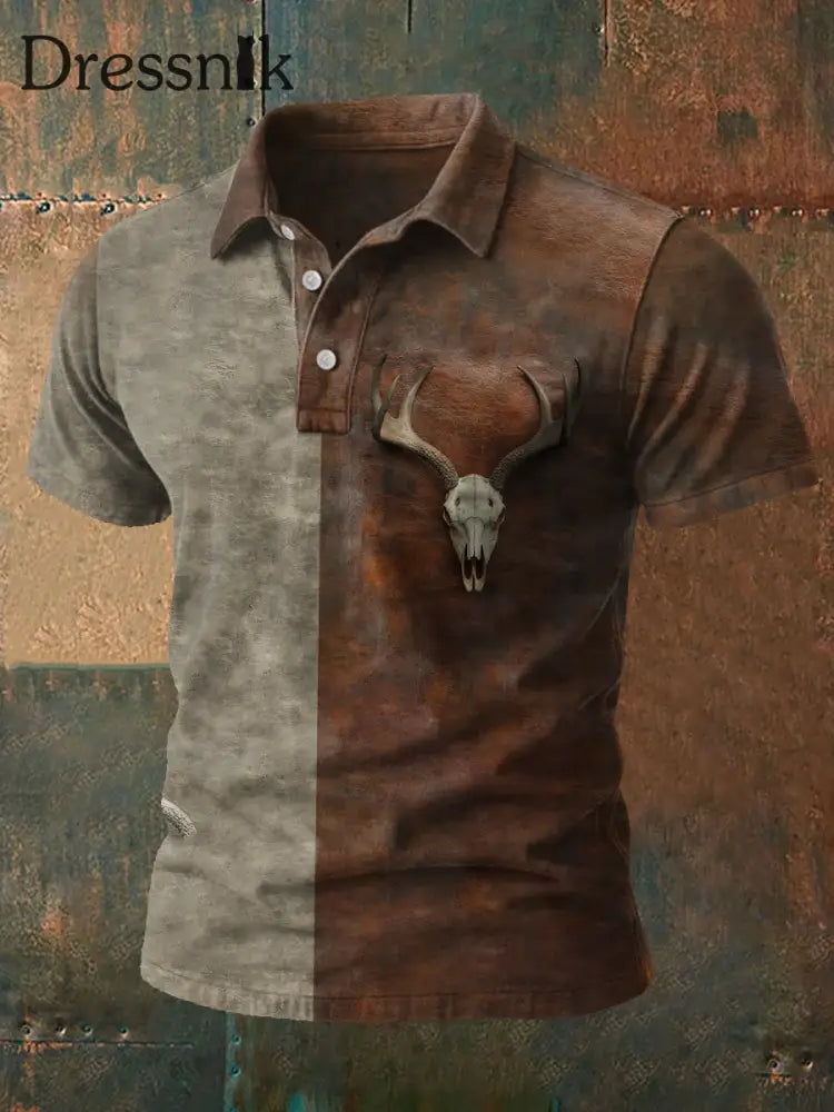 Herren Herren Retro Stil Elch Schädel bedruckte Freizeit Tops Kaffee / S
