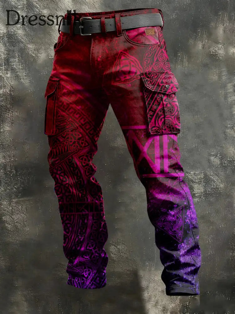 Herren Retro Urlaub Business Viking Art Print Freizeit kleidung Hose Lila / S