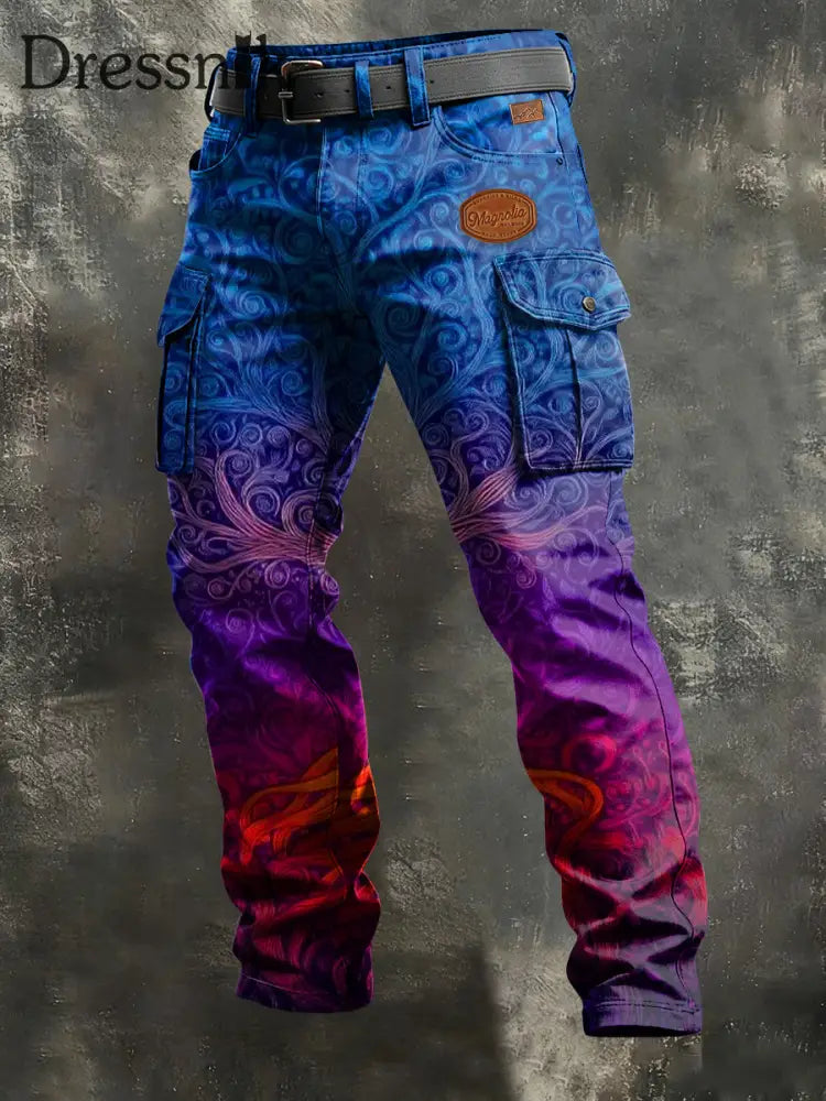 Herren Retro Urlaub Business Viking Art Print Freizeit kleidung Hose Marineblau / S