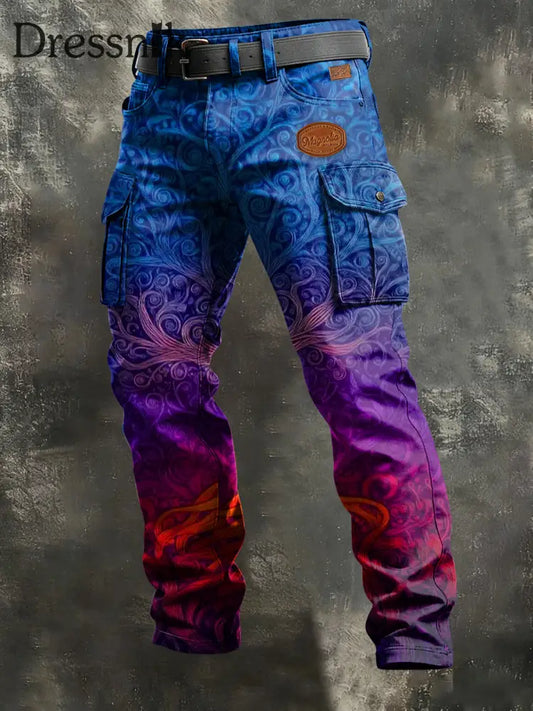 Herren Retro Urlaub Business Viking Art Print Freizeit kleidung Hose Marineblau / S