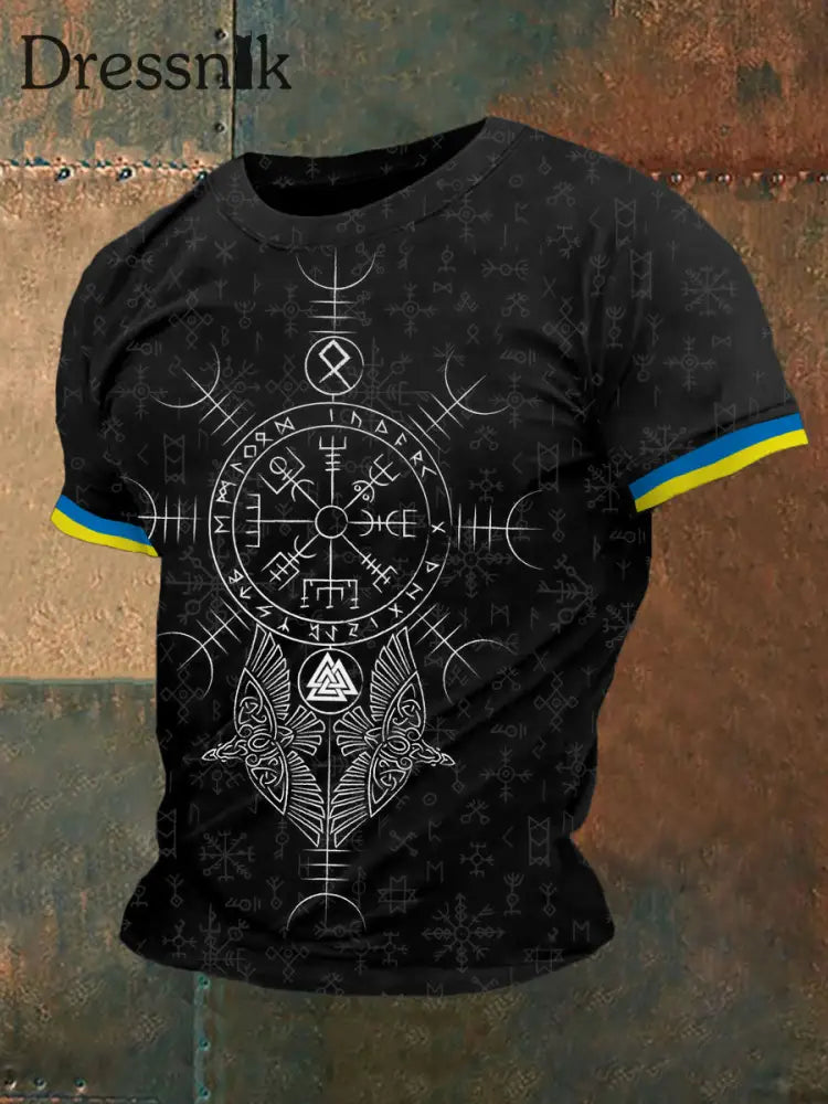 Herren Retro Viking Symbole im nordischen Stil Casual T-Shirt Schwarz / S