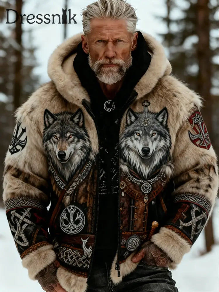 Herren Retro Viking Wolf Totem keltischen Stil Flanell Warm Kapuzen Sweatshirt A / S