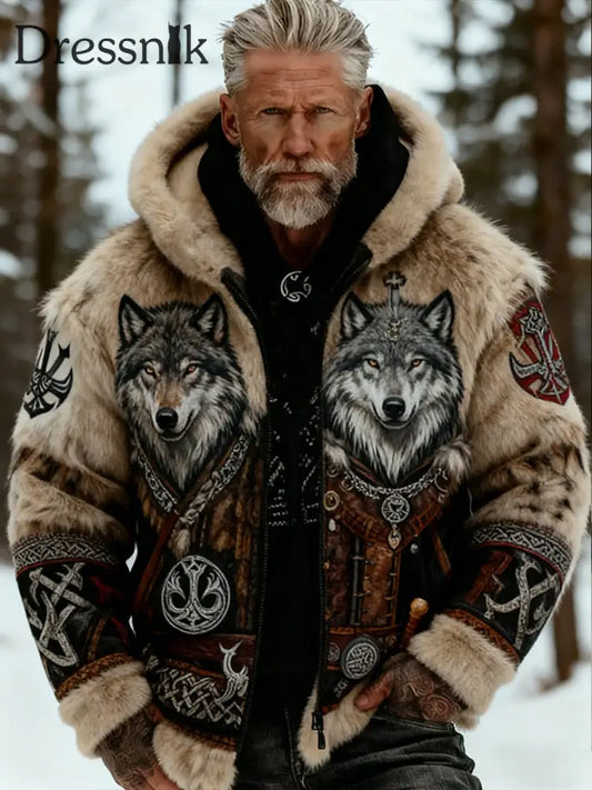 Herren Retro Viking Wolf Totem keltischen Stil Flanell Warm Kapuzen Sweatshirt A / S