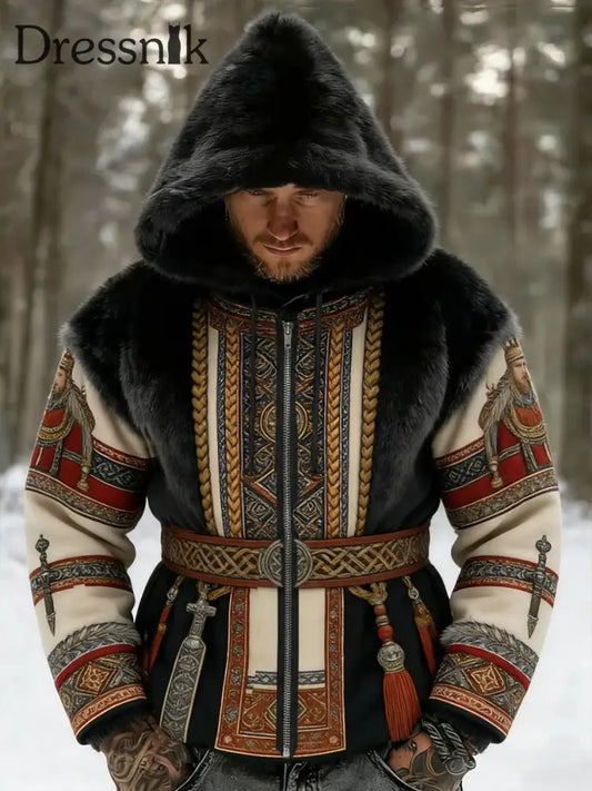 Herren Retro Viking Wolf Totem keltischen Stil Flanell Warm Kapuzen Sweatshirt A / S