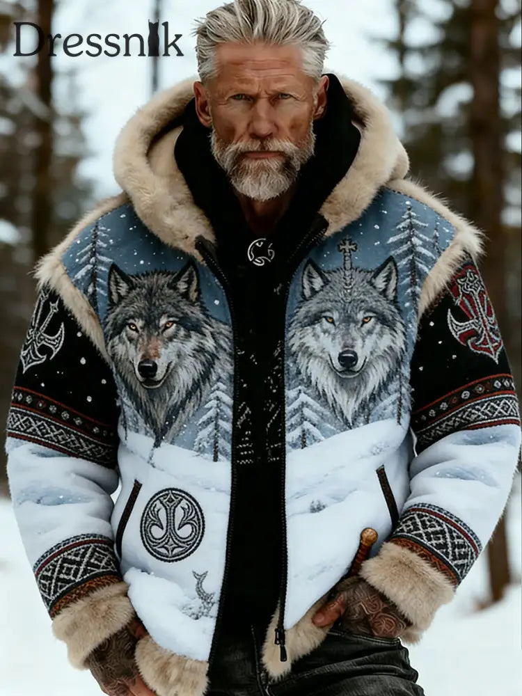 Herren Retro Viking Wolf Totem keltischen Stil Flanell Warm Kapuzen Sweatshirt A / S