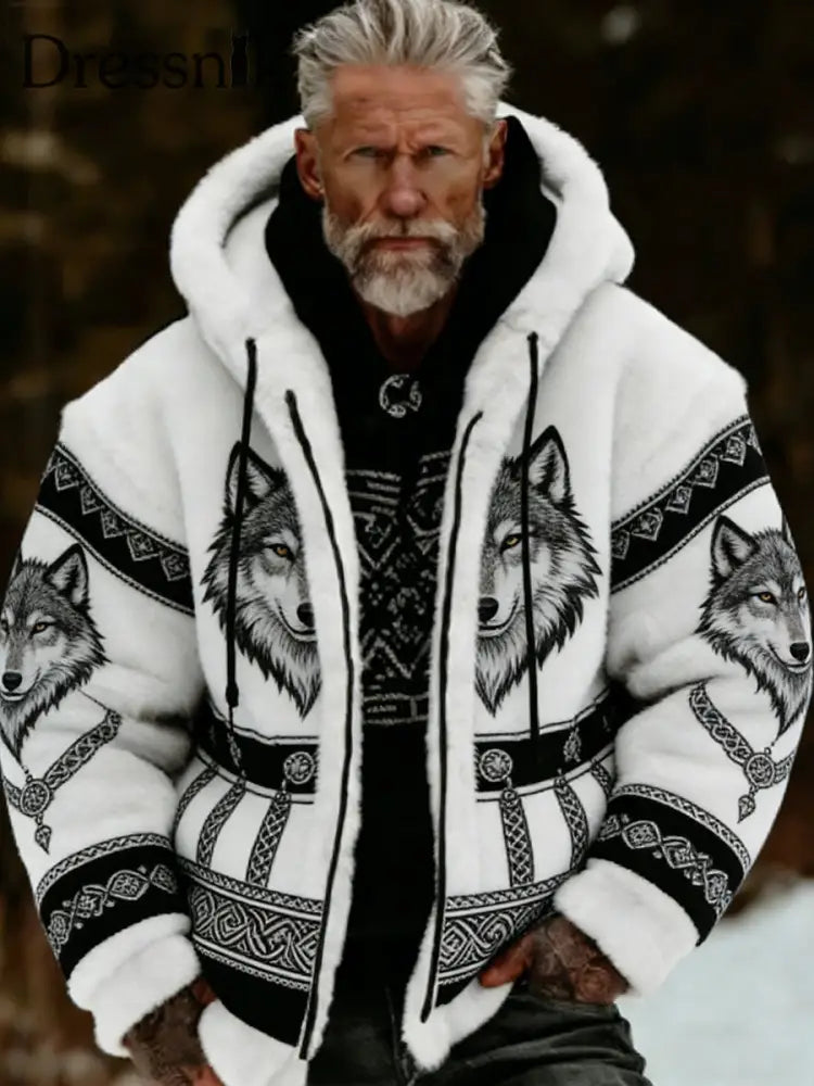 Herren Retro Viking Wolf Totem keltischen Stil Flanell Warm Kapuzen Sweatshirt A / S