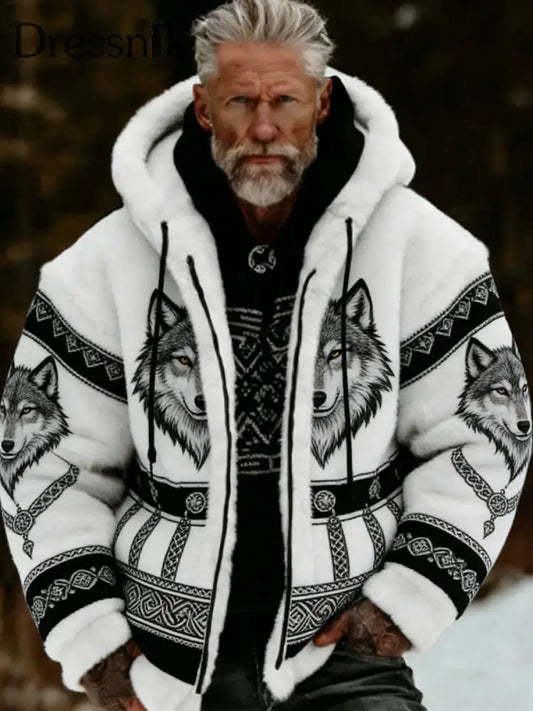 Herren Retro Viking Wolf Totem keltischen Stil Flanell Warm Kapuzen Sweatshirt A / S