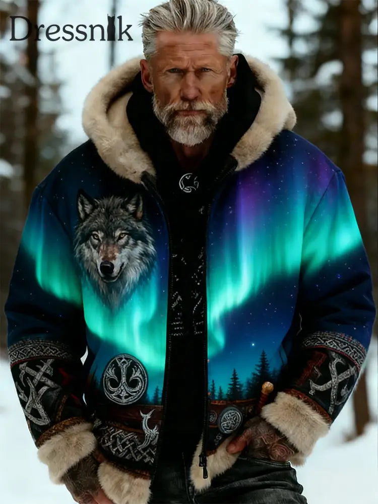 Herren Retro Viking Wolf Totem keltischen Stil Flanell Warm Kapuzen Sweatshirt A / S