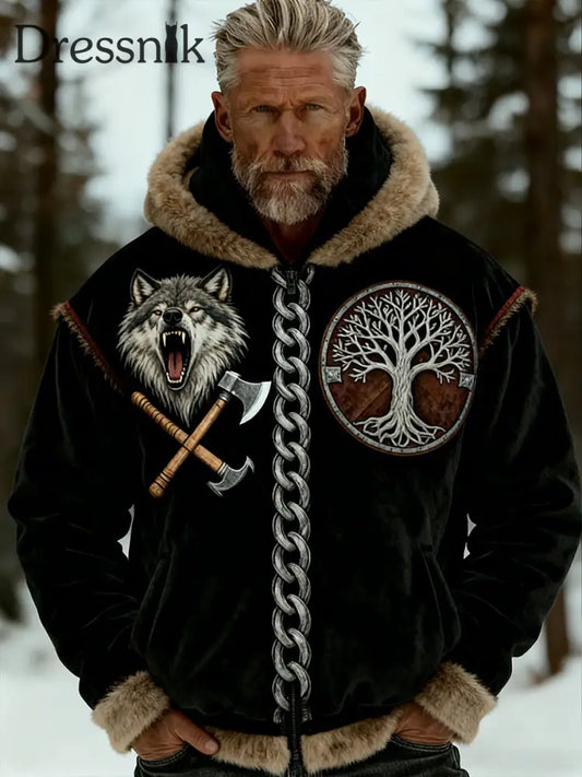 Herren Retro Viking Wolf Totem keltischen Stil Flanell Warm Kapuzen Sweatshirt A / S