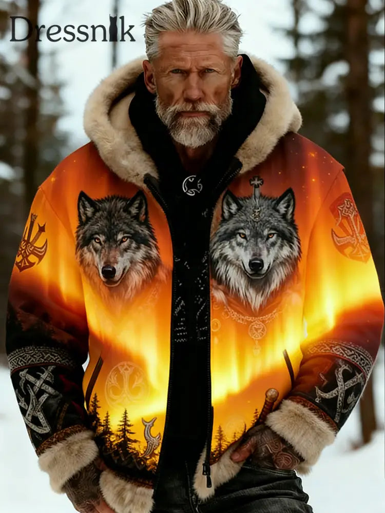 Herren Retro Viking Wolf Totem keltischen Stil Flanell Warm Kapuzen Sweatshirt A / S