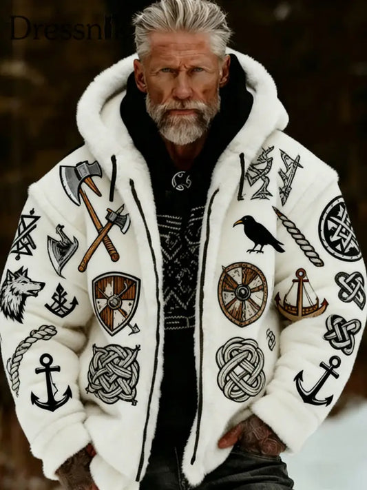 Herren Retro Viking Wolf Totem keltischen Stil Flanell Warm Kapuzen Sweatshirt A / S