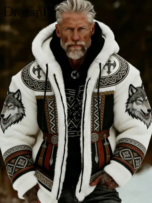 Herren Retro Viking Wolf Totem keltischen Stil Flanell Warm Kapuzen Sweatshirt A / S