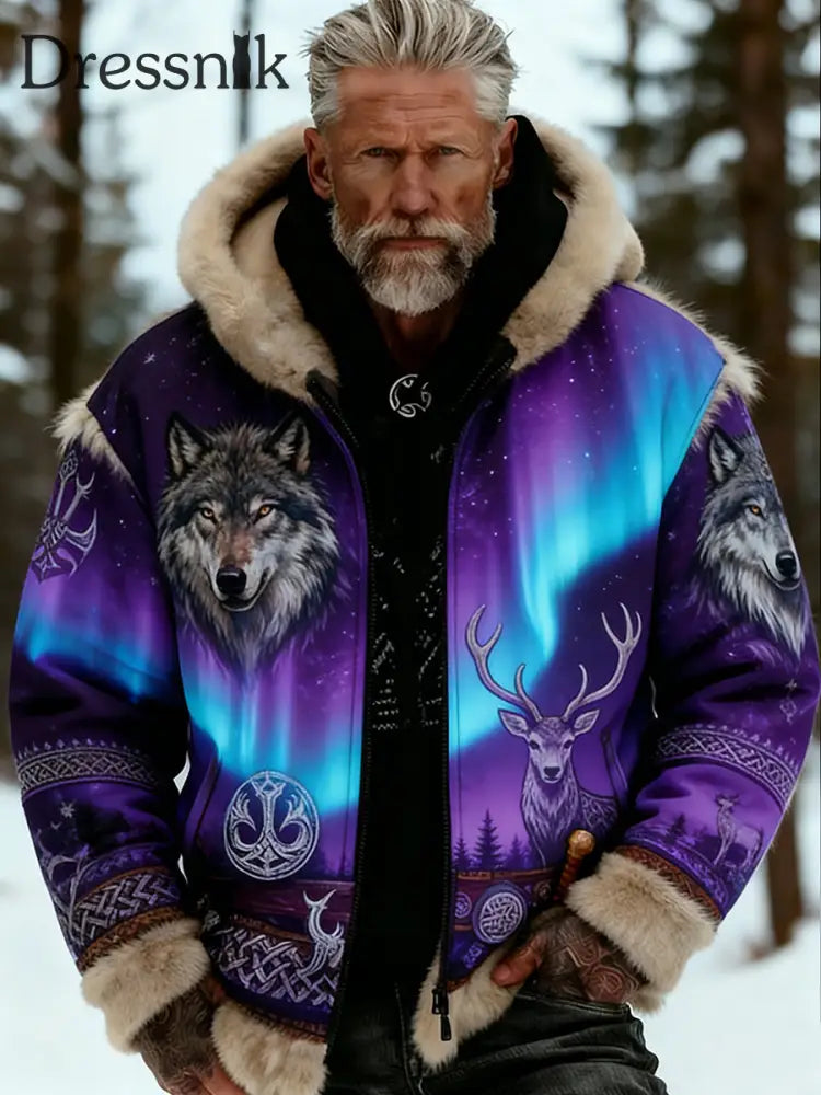Herren Retro Viking Wolf Totem keltischen Stil Flanell Warm Kapuzen Sweatshirt A / S