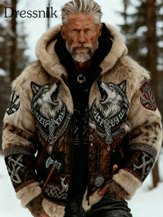 Herren Retro Viking Wolf Totem keltischen Stil Flanell Warm Kapuzen Sweatshirt A / S